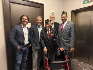 L-R: Ben Valinsky, IUEC-VAP National Director of Programs and Education; Jason Gray, IUEC-VAP National Chairman; American Legion Department of Massachusetts’ Past National Commander John "Jake" Comer; Ryan Donnell, IUEC-VAP National Co-Chairman; Joe Sharpe, Director of the National Veterans Employment and Education Division at the American Legion.